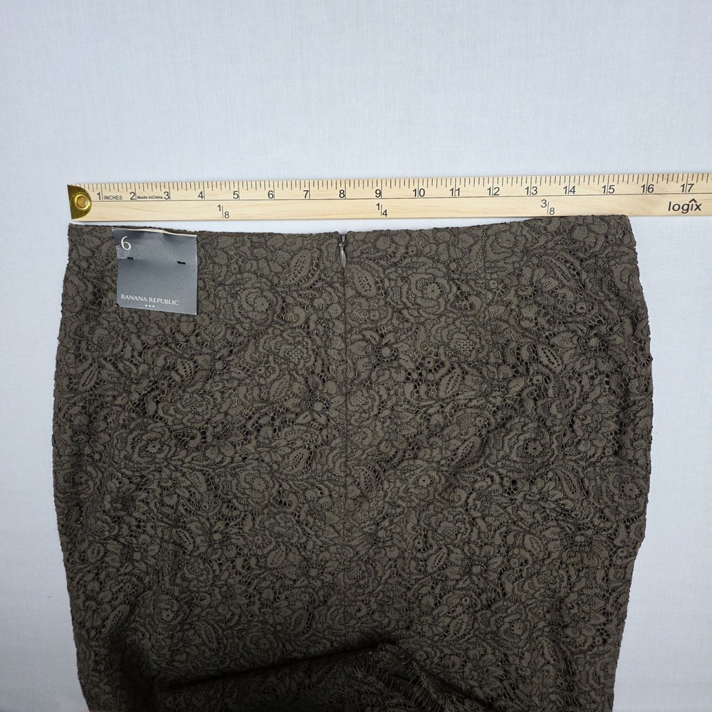 NWT Banana Republic Lace Pencil Skirt Women 6 Olive Green Scalloped Hem Cotton - Picture 4 of 7